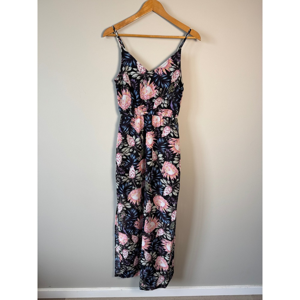 H&M Divided Tropical Floral Maxi Dress Black Pink Protea Boho‎ Vacation Womens 4